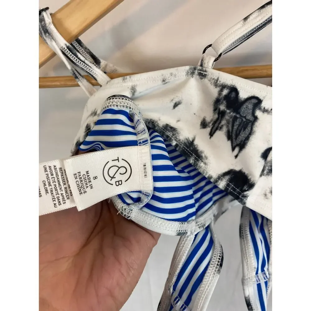 NWOT TREASURE & BOND Girls Swimsuit Top In Black White Tie Dye size 8